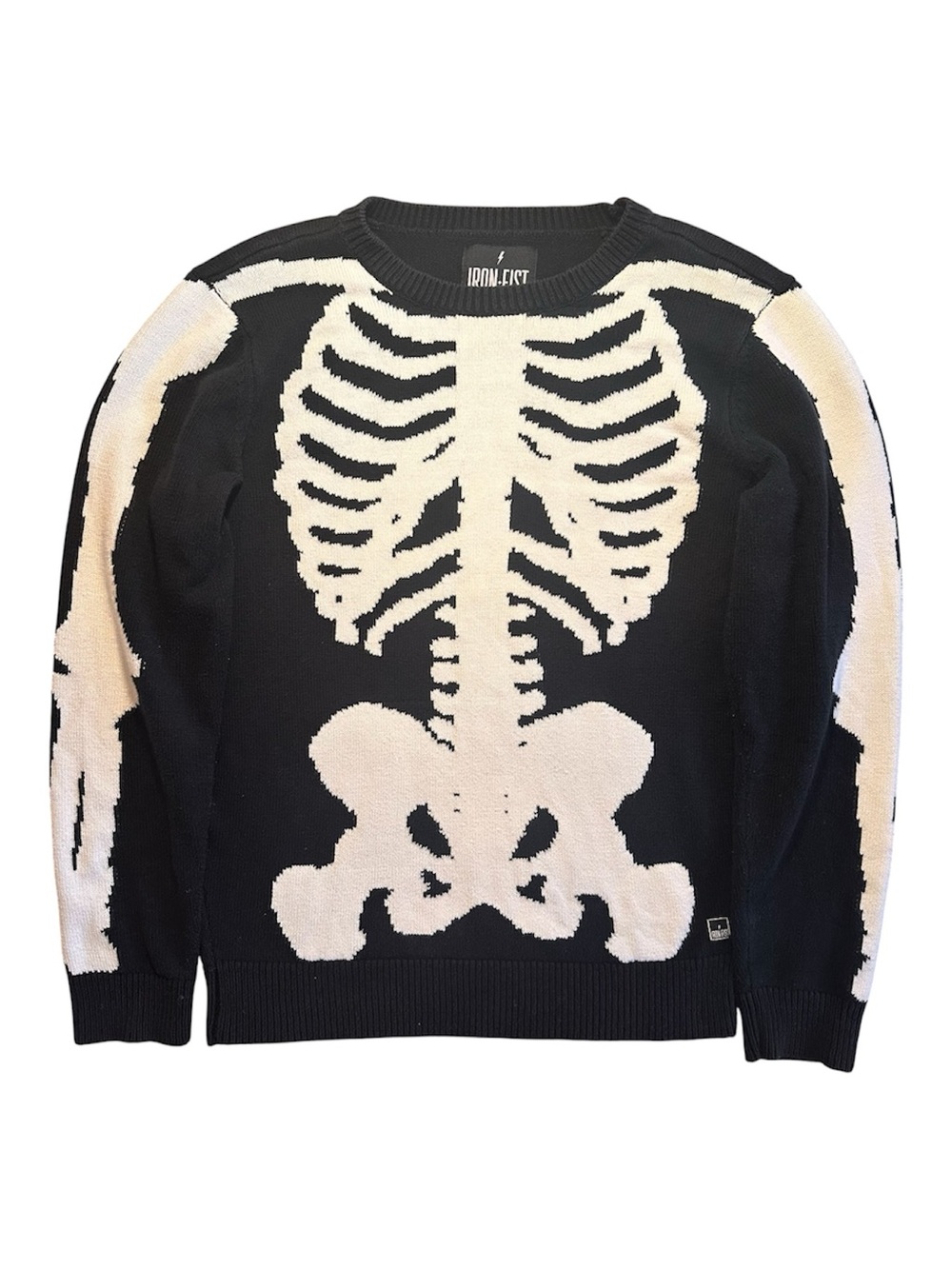 Vintage Iron Fist Wishbone Skeleton Black Knit Sweater - Men’s Medium